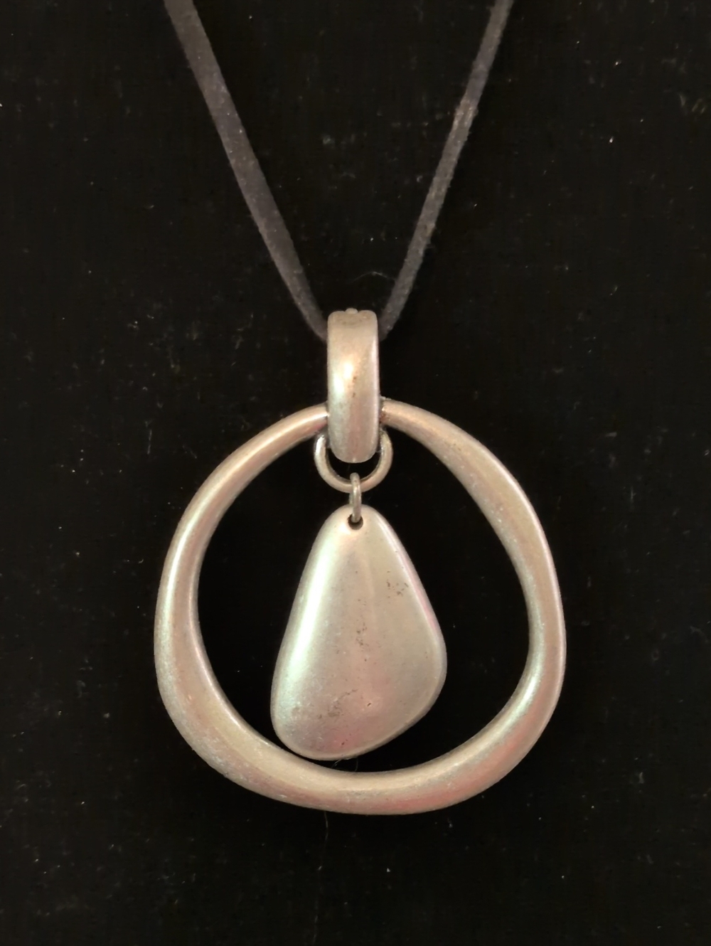 Pewter Circle Pendant Necklace with Teardrop Accent